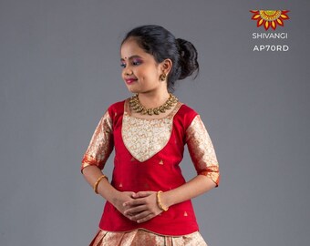 Readymade Girls Red Wild Rose Pattu Pavadai designs