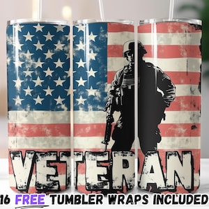Papier pour verres vétéran | Soldat et sublimation du drapeau américain PNG | Modèles droits et coniques de 20 oz | Téléchargement instantané