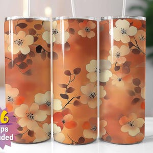 Emballage pour verres à fleurs d'automne | Sublimation PNG | Motif floral doux automnal | Droit et conique | Comprend 16 emballages gratuits en prime