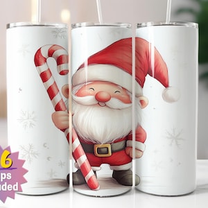 Nikolaus Becher Wrap | 20 Unzen Sublimation PNG | Festliches Candy Cane & Glitzer Design | Gerade und Verjüngt | Sofort Download