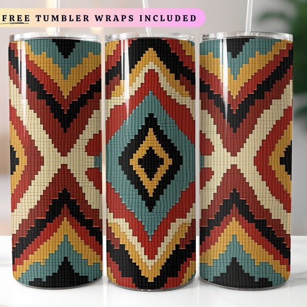 Aztec Pattern 20oz Skinny Tumbler Wrap, Sublimation Design, Digital Download PNG, Country Western Tumbler Wrap PNG, Tribal Print Tumbler png