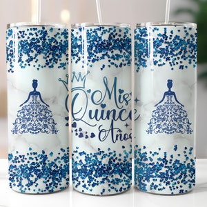 Blue Mis Quince Anos 20oz Tumbler Wrap, Quinceanera Skinny Tumbler PNG, Mis Quince Anos Png, Latina Cumpleanos