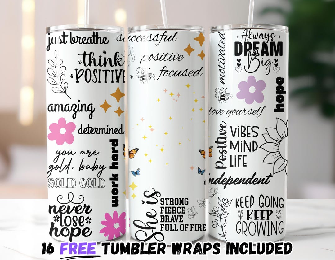 Positive Affirmations Tumbler Wrap PNG, Inspirational Quotes 20oz ...