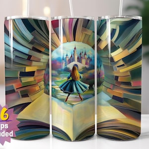 Journey Through the Storybook Tumbler Wrap | Alice in Wonderland Sublimation PNG | Straight and Tapered Edge Options | 16 Wraps Included