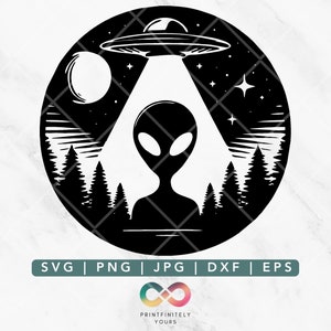 UFO und Außerirdischer Motiv - Kosmisches UFO & Außerirdische Szene - Weltraum Vektor-Kunst für T-Shirts, Poster und Kunsthandwerk - Alien Shirt