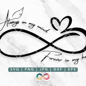 Toujours dans ma tête pour toujours dans mon coeur SVG, dans la mémoire d'amour, svg funérailles, perte commémorative, en affectueux Memorial pour Cricut, RIP svg