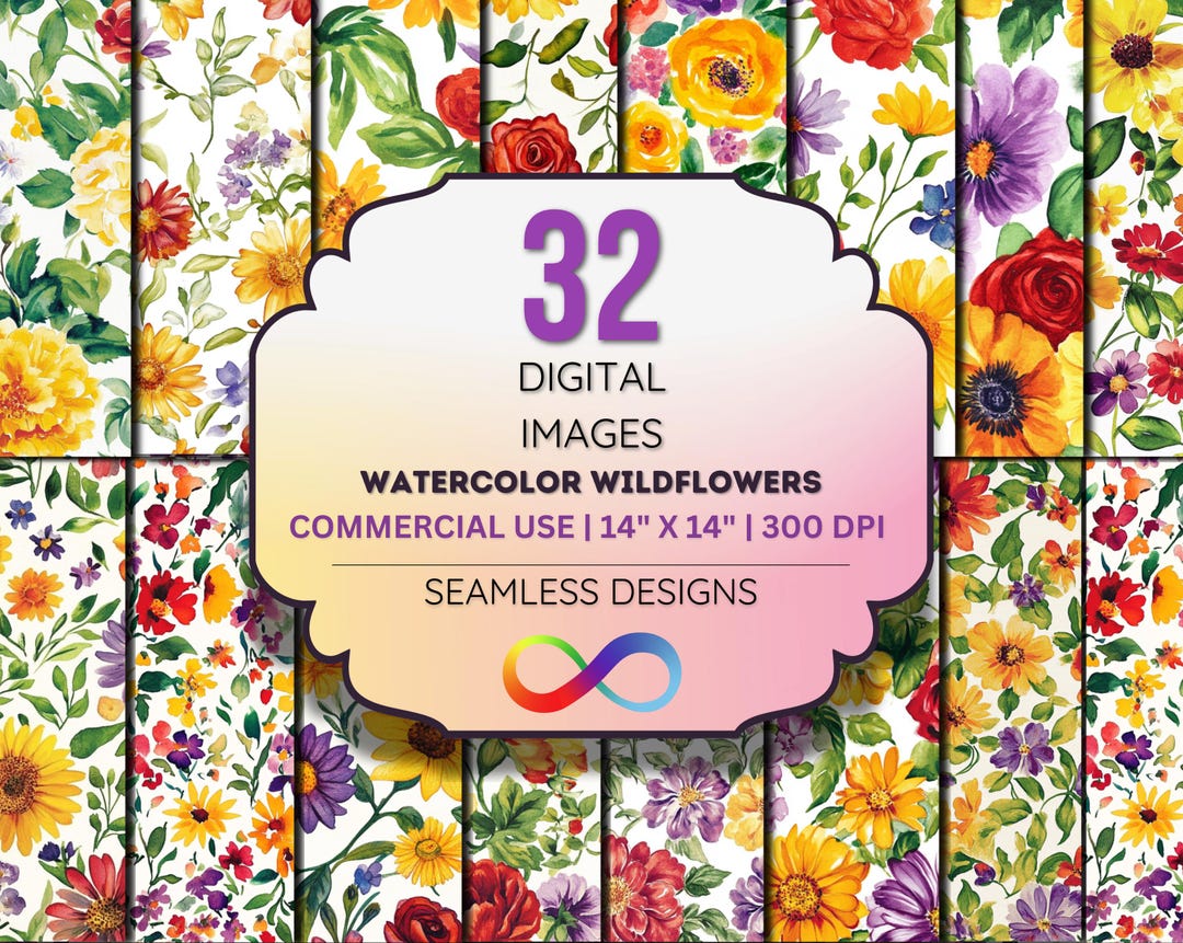 Watercolor Wildflower Paper Pack – Colorful Floral Digital Paper for ...