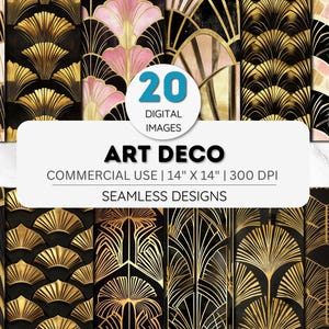 Art Deco Digital Paper Pack, Black and Gold Gatsby Patterns, Vintage Roaring 20s Backgrounds