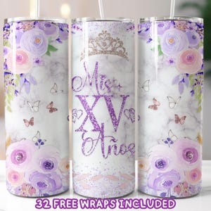 Rosa y Lila Mis Quince Anos 20oz Tumbler Wrap, Quinceanera Skinny Tumbler PNG, Mis Quince Anos Png, Latina Cumpleanos, Pink Tumbler Wrap