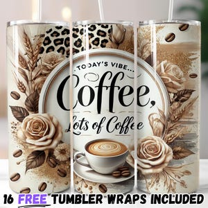 Envoltura para vaso para amantes del café / Sublimación PNG / Diseños rectos y cónicos de 20 oz / Descarga instantánea