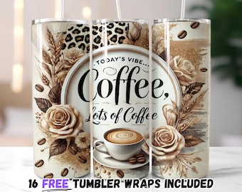 Coffee Lover Tumbler Wrap | Sublimation PNG | 20oz Straight & Tapered Designs | Instant Download