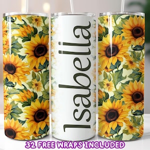 Envoltura de vaso de girasol PNG, envoltura de vaso con texto personalizado PNG, diseño de sublimación de vaso delgado de 20 oz, vaso de girasol PNG