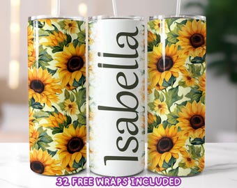 Sunflower Tumbler Wrap PNG, Add Your Own Text Tumbler Wrap PNG, 20oz Skinny Tumbler Sublimation Design, Sunflower Tumbler PNG