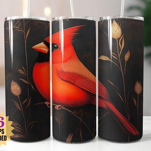 Emballage de gobelet oiseau cardinal PNG pour sublimation – 20 oz droit et conique – téléchargement numérique inspiré de la nature avec des designs en prime