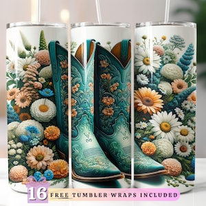 Cowgirl Boots Tumbler Wrap PNG, Sublimation Digital Download, 20oz Skinny Tumbler Design, Instant Digital Download Only, Country Western