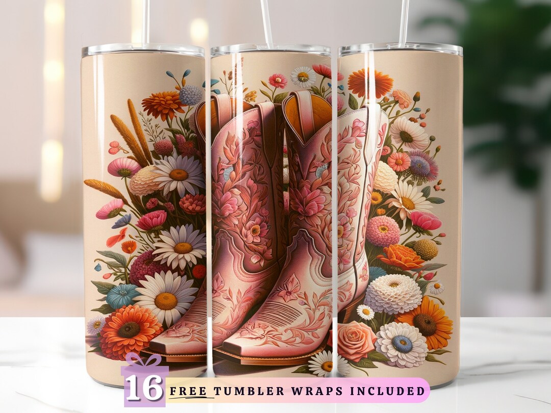 Pink Cowgirl Boots Tumbler Wrap PNG, Sublimation Digital Download, 20oz ...