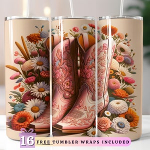 Pink Cowgirl Boots Tumbler Wrap PNG, Sublimation Digital Download, 20oz Skinny Tumbler Design, Instant Digital Download, Country Western PNG