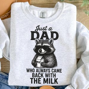 Nur ein Vater, der immer mit der Milch zurückkam PNG, lustiger Waschbär-Vater Clipart, Schwarz-Weiß-Version, digitaler Download zur Sublimation
