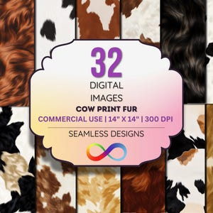 Cow Print Fur Digital Paper – Seamless Faux Fur Patterns – Brown, Black & Tan Animal Textures – 4K JPEG – 300 DPI – Commercial Use