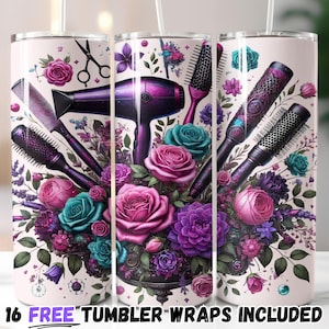 Elegante kapper bloemen beker wrap | Cosmetologie sublimatieontwerp |  Hair Boss Tumbler Wrap-sjabloon | Kapper, png