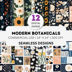 Modern Botanical Digital Paper Pack, Minimalist Floral Patterns, Abstract Nature Backgrounds, Boho Aesthetic Scrapbook Paper