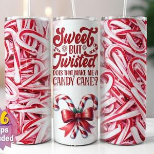 Sweet but Twisted Zuckerstange Tumbler Wrap | 20 Unzen Sublimation PNG | Lustiges Weihnachtsdesign | Gerade & Verjüngt | Sofort Download