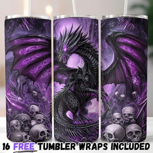 Paarse Inferno Dragon Tumbler Wrap | Fantasiesublimatie-png voor bekers van 20 oz | Rechte en taps toelopende ontwerpen | Direct downloaden