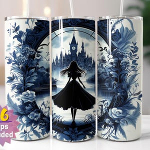 Emballage pour verres Alice au pays des merveilles | Sublimation de château de conte de fées PNG | Options de bords droits et coniques | 16 emballages en prime inclus