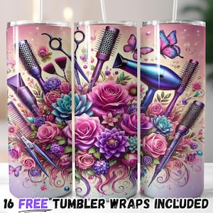 Floral Hair Stylist Tumbler Wrap | Sublimation PNG for 20oz Tumblers | Straight and Tapered Designs | Instant Download