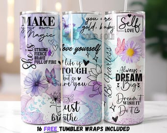 Inspirational Tumbler Wrap, Positive Affirmations PNG, Motivational Sublimation Design, 20oz Skinny Tumbler Wrap, Self Love Quote Tumbler