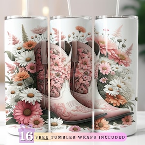 Botas de Cowgirl Rosa Tumbler Wrap PNG, Download Digital de Sublimação, Design de Tumbler Skinny de 20 onças, Download Digital Instantâneo, Country Western PNG