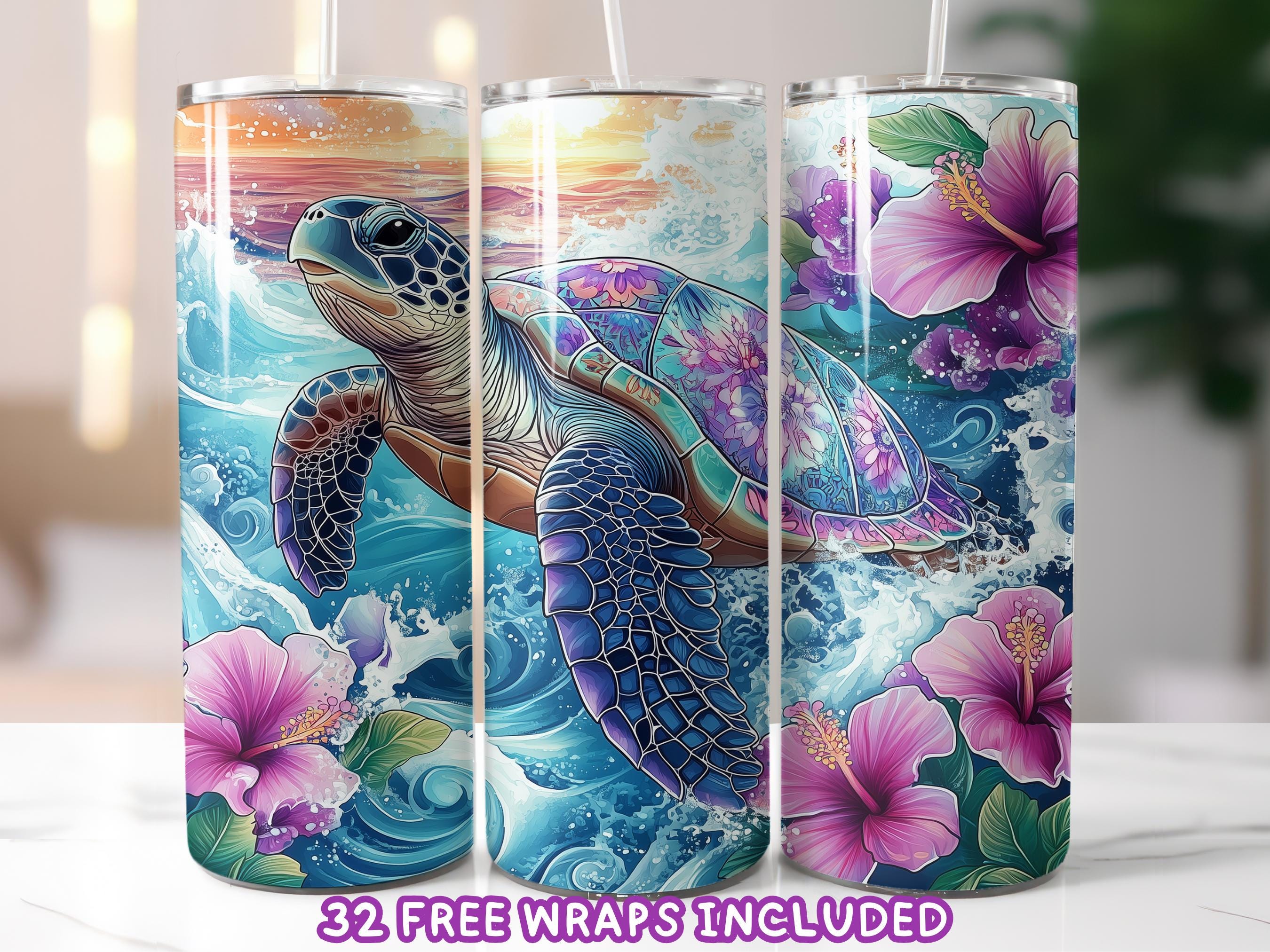 Floral Sea Turtle Tumbler Wrap | Ocean Sublimation PNG | 20oz Straight & Tapered Designs | Instant Download