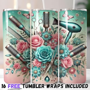Pastel Floral Hair Stylist Tumbler Wrap | Sublimation PNG for 20oz Tumblers | Straight and Tapered Designs | Instant Download