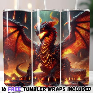 Fiery Lava Dragon Tumbler Wrap | Sublimation PNG for 20oz Tumblers | Straight and Tapered Designs | Instant Download