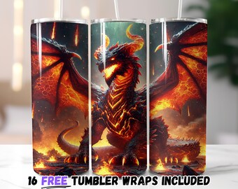 Fiery Lava Dragon Tumbler Wrap | Sublimation PNG for 20oz Tumblers | Straight and Tapered Designs | Instant Download
