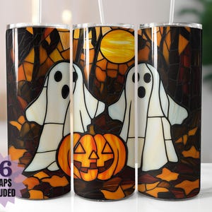 Papier pour verres fantômes et citrouilles en vitrail - Sublimation d'Halloween PNG | 16 designs d'emballage en prime gratuits | Téléchargement numérique