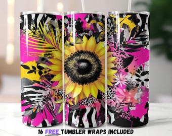 Sunflower Graffiti Tumbler Wrap Design | Sublimation PNG | Bold Abstract Floral Art | Wrap Western Mama 20oz Skinny, Sublimation PNG