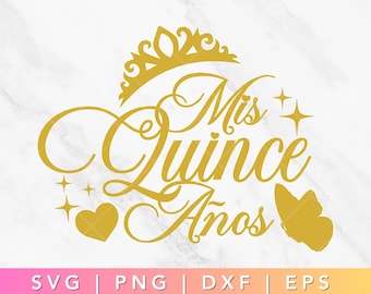 Gold Mis Quince Anos Svg, Mis Quince Jpeg, Quinceanera Svg, Mis Quince Anos Png, Quinceañera Svg, Spanish Latina Cumpleanos, Cut File