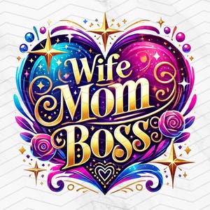Moglie mamma capo PNG / Cuore glamour e design floreale download digitale / Sfondo trasparente clipart per magliette fai da te, sublimazione, artigianato