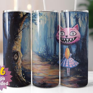 de papier peint pour verres du pays des merveilles du chat du Cheshire | Sublimation fantastique PNG | Options de bords droits et coniques | 16 emballages en prime inclus