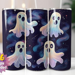 Papier pour verres fantômes pastel | Sublimation cosmique d'Halloween PNG | Options de bords droits et coniques | 16 emballages en prime inclus
