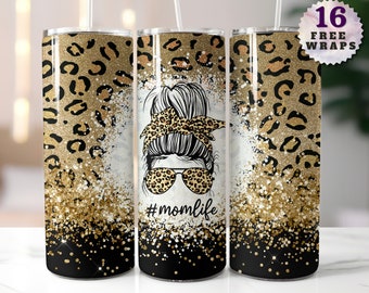 Pink and Gold Cheetah Mom Life 20 Oz Skinny Tumbler Wrap, Leopard Print ...