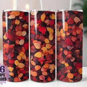 Papier d'emballage pour verre de feuilles d'automne - Sublimation de feuillage d'automne PNG | 16 designs d'emballage en prime gratuits | Téléchargement numérique pour des gobelets personnalisés