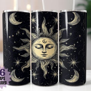 Verres solaires célestes et lune - Sublimation mystique bohème PNG | 16 designs d'emballage en prime gratuits | Téléchargement numérique pour des gobelets personnalisés