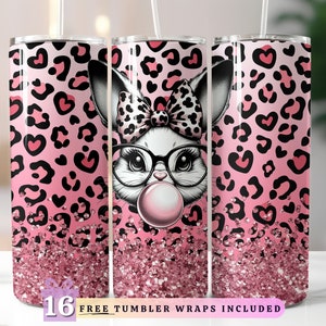 Osterhase Gepard Print Glitter Tumbler Wrap, Leopard Tumbler Design, Glitter Leopard 20oz Skinny Tumbler Wrap, PNG Digital Download