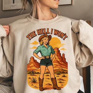 Bon sang, je ne le ferai pas PNG | Vintage des cliparts cow-girl western | Sticker numérique rétro féministe | Esthétique audacieuse du désert PNG | Art country girl power