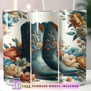 Cowgirl Boots and Hat Tumbler Wrap, Sublimation Digital Download, 20oz Skinny Tumbler Design, Instant Digital Download, Country Western PNG