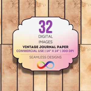 Vintage Journal Paper Bundle - Antique Backgrounds with Floral Borders - Printable Scrapbook Pages, Junk Journal Kit, 32 Sheets