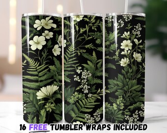 Greenery and Wildflower Tumbler Wrap | Sublimation PNG for 20oz Tumblers | Straight and Tapered Designs | Instant Download