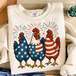 Poulet patriotique PNG – Clipart de coq du 4 juillet avec des tenues de drapeau américain – Funny Farm Animal Sublimation Design USA Pride